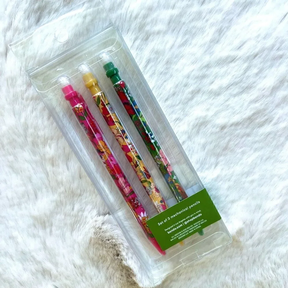 Ban.do Mechanical Pencils Floral Print Set of 3 NIB colorful stationary